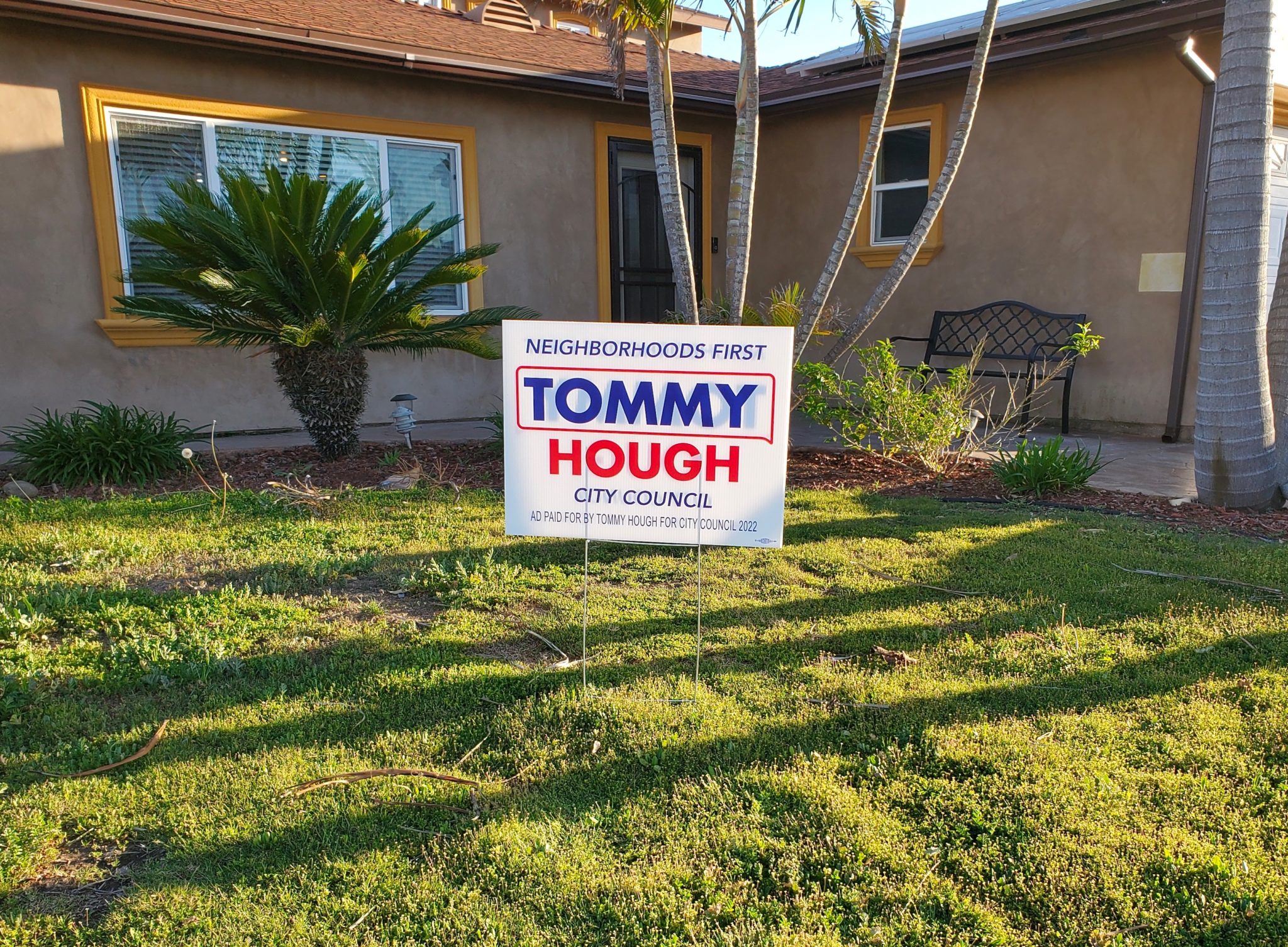 Tommy Hough yard sign in front of a house in San Diego